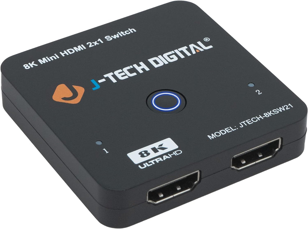 J-Tech Digital 8K HDMI 2.1 Mini Switch 2 in 1 Out 48Gbps 8K 60Hz 4K 120Hz HDR / HDR10 HDMI Switcher for Xbox PS5 BluRay with Auto Switch [JTECH-8KSW21]