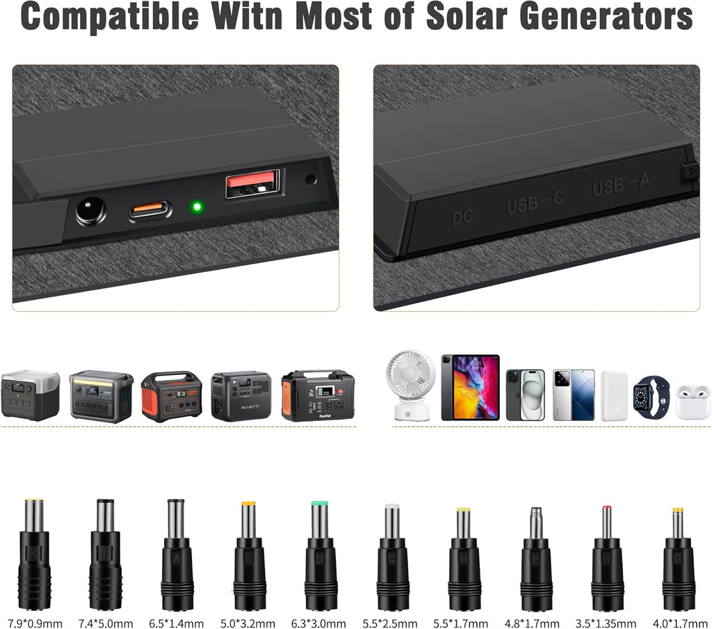 N-Type 16BB Portable Solar Panels 30W Foldable Solar Panels Charger ETFE Solar Panel with DC USB-C and USB-A IP68 Waterproof for Small Power Station Mobile Phones RV Travel Outdoor Camping