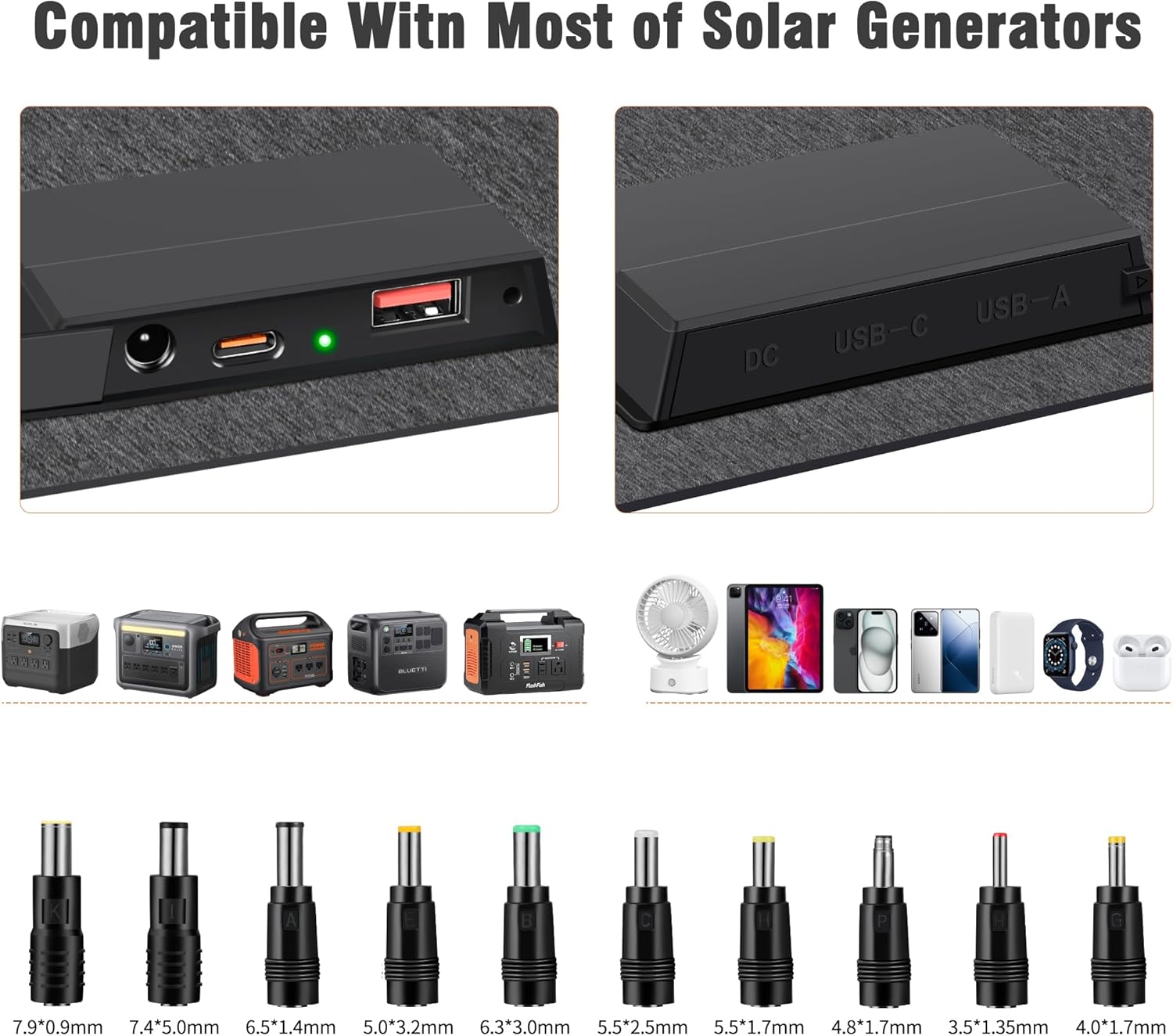 N-Type 16BB Portable Solar Panels 30W Foldable Solar Panels Charger ETFE Solar Panel with DC USB-C and USB-A IP68 Waterproof for Small Power Station Mobile Phones RV Travel Outdoor Camping