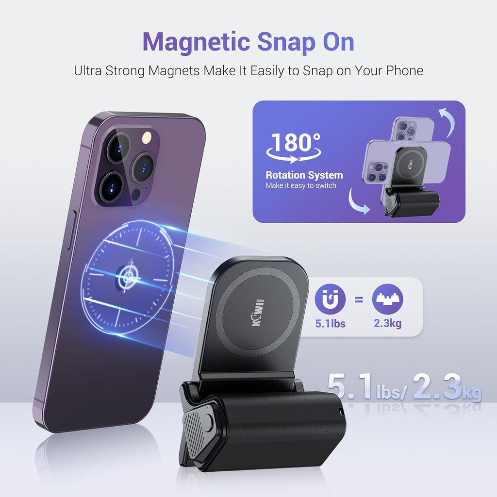 KIWIFOTOS Magnetic Phone Camera Grip for Magsafe Phone Tripod Handle with Bluetooth Remote & Tripod Mount Adapter for iPhone 16 Pro Max Samsung Smartphone Vlog Video Shooting (Black)
