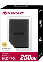 Transcend 250GB External SSD for iPhone/iPad/Mac/Windows/Android, PC/Laptop/Tablet/TV/Game Console, Portable Solid State Drive with One Touch Back up, One-Time Password Unlock, Type-A&Type-C Cables