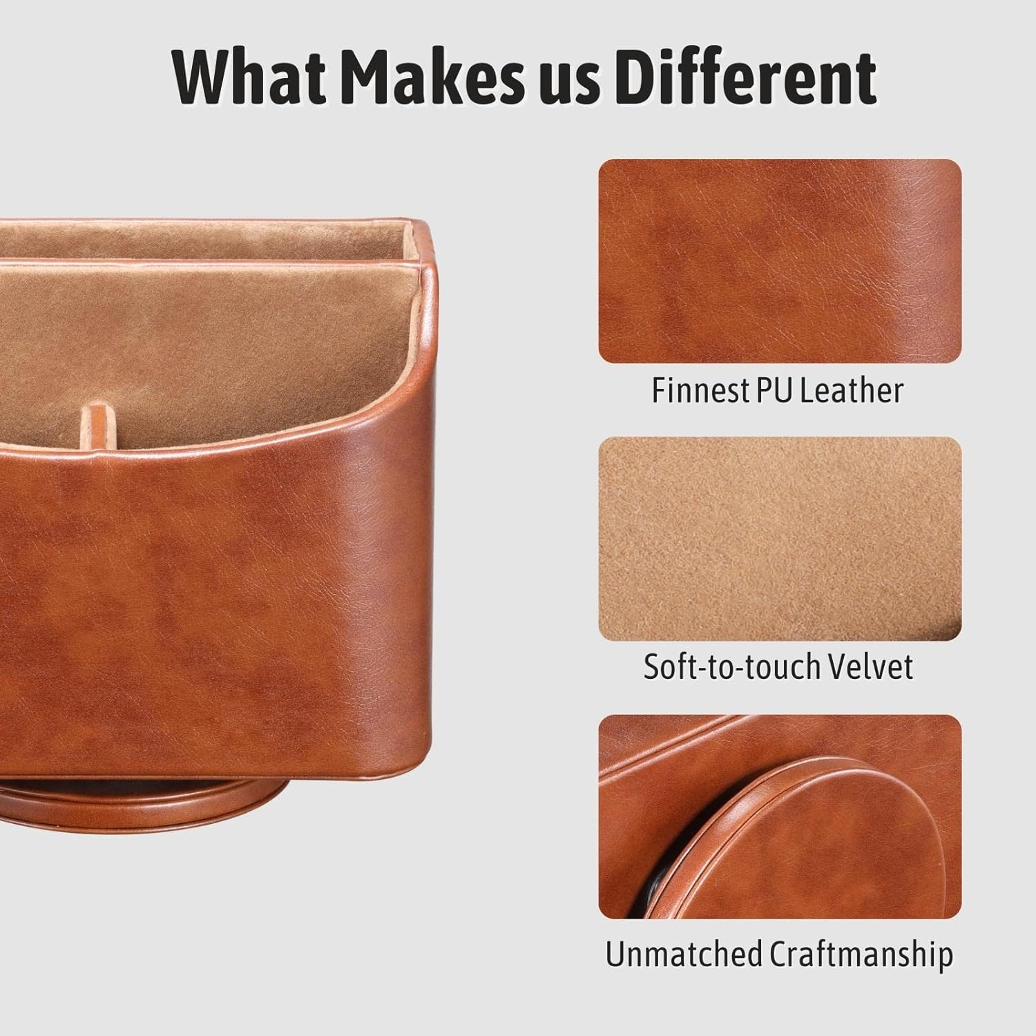 Remote Control Holder, Spinning Desk Organizer, Nightstand Bedside Caddy for TV Remotes/Tablets/Phones/Eyeglasses/Books/Pens - Brown