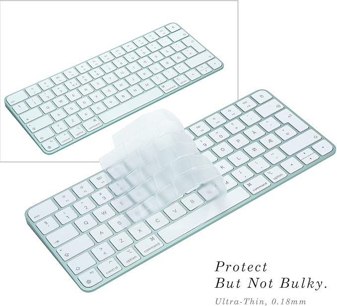 Keyboard Cover for New M4 iMac Magic Keyboard(Europe Layout, 7 Shape Enter Key) Model A3118/A2449, Touch ID Version w/o Numeric Key - Ultra Thin, Protective and Clear Protector Skin