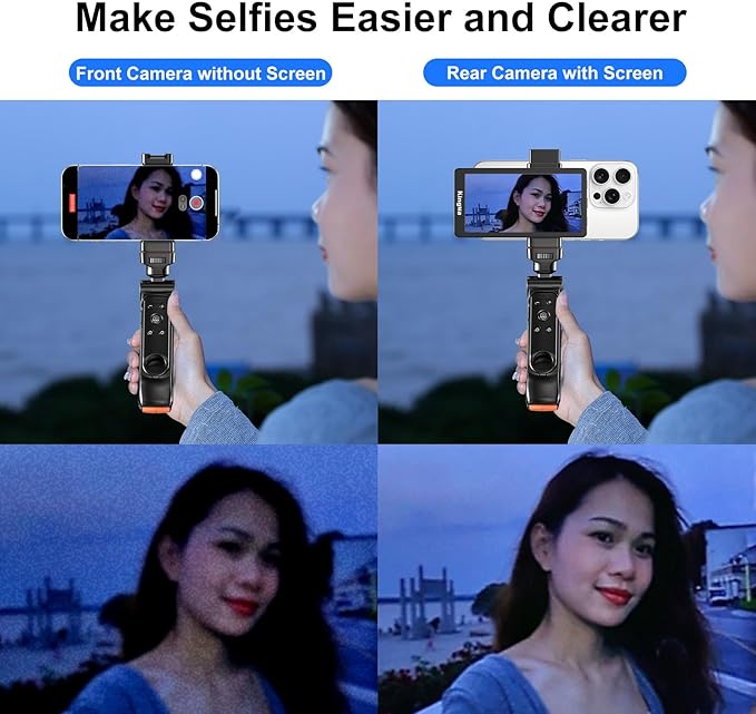 King Ma 5" Phone Vlog Selfie Monitor Screen,Back Camera Monitor for iPhone with Magnetic Phone Clip & Bluetooth Remote for Vlog/Live Stream/Teleprompter/TikTok,Support 4K 30fps Wired Recording