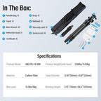 SIRUI Carbon Fiber Travel Tripod - Lightweight Only 0.93kg，Compact Tripod with 360° Panorama Ball Head Quick Release Plate, Max Height 50.2", Max Load 6kg for Camera, DSLR