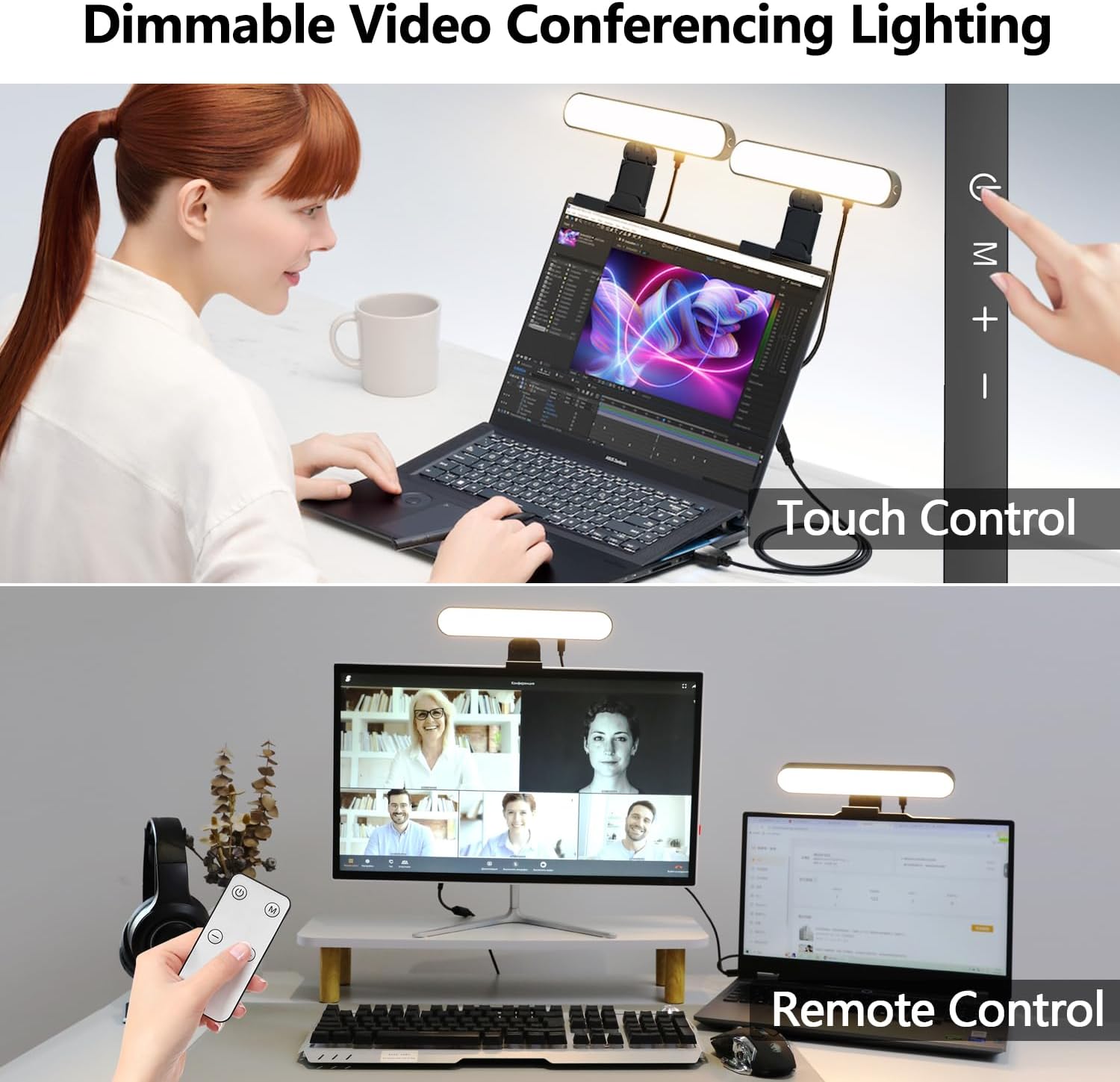 yAyusi Dual-lamp Video Conference Lighting, LED Streaming Light with Remote and Touch Control, Zoom Lighting for Computer,Webcam Laptop Monitor Ring Light for Video Calls/Zoom Meetings/Video Recording