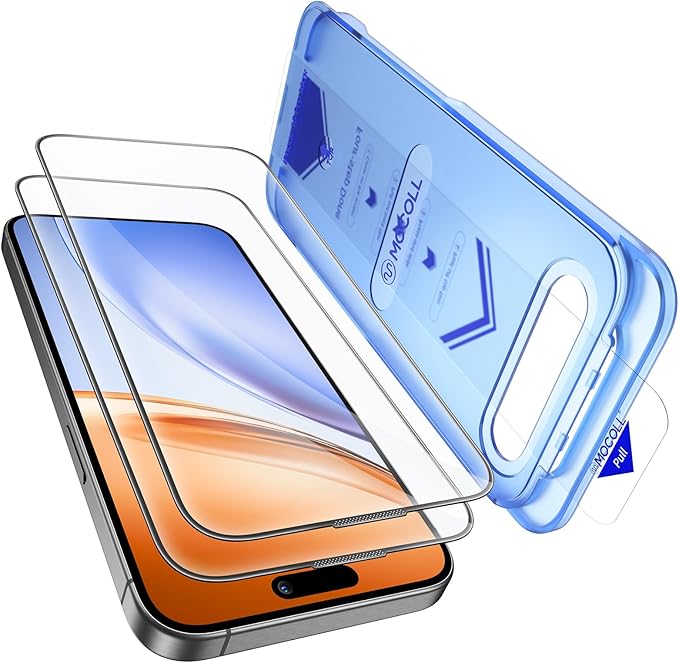 MOCOLL Anti-Blue Light Screen Protector for iPhone 15 Pro Max – Blue Light Blocking, HD Clarity, Scratch-Resistant, Easy Installation