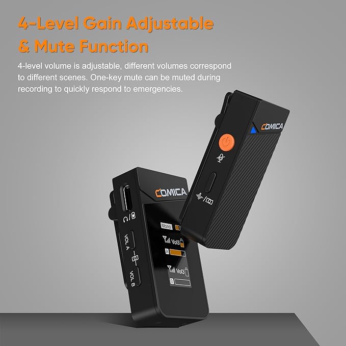 COMICA Vimo C3 Wireless Lavalier Microphone with Noise Cancellation, 656ft Transmission, Gain Control, Compact Wireless Lapel Microphone for DSLR Cameras/Android/Live-Streaming/Vlogging/YouTube