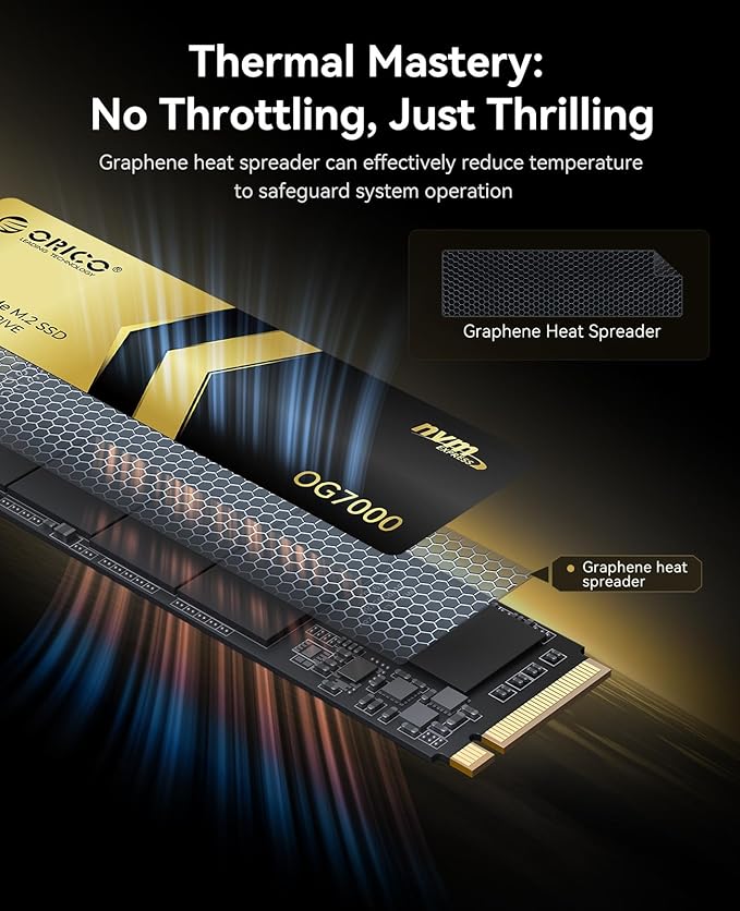 ORICO OG7000 4TB PCIe Gen4 NVMe SSD, Up to 7400MB/s, 8-Channel Controller, Graphene Thermal Solution, Ideal for 4K Video Editing, 3D Rendering, Content Creation, Compatible with PS5 and PC