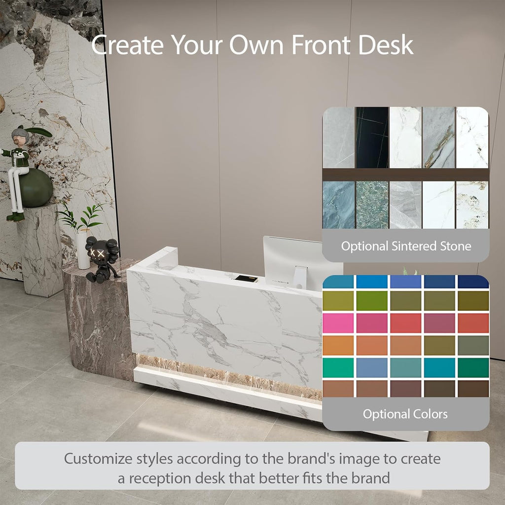 Front Desk Reception Counter - Lockable Storage & Keyboard Tray | Reception Desk with Counter, Customizable Large Counter Table (Black+White, 88'')