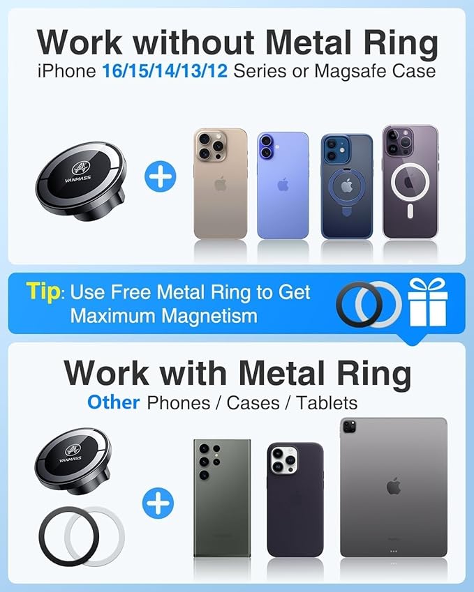[Military-Grade]VANMASS for MagSafe Car Mount [2025 Upgraded Strongest Magnets] Magnetic Phone Holder Suction Cell Stand for Dashboard Windshield Vent,Truck Cradle for iPhone 16 15 14 13 12 11 Android
