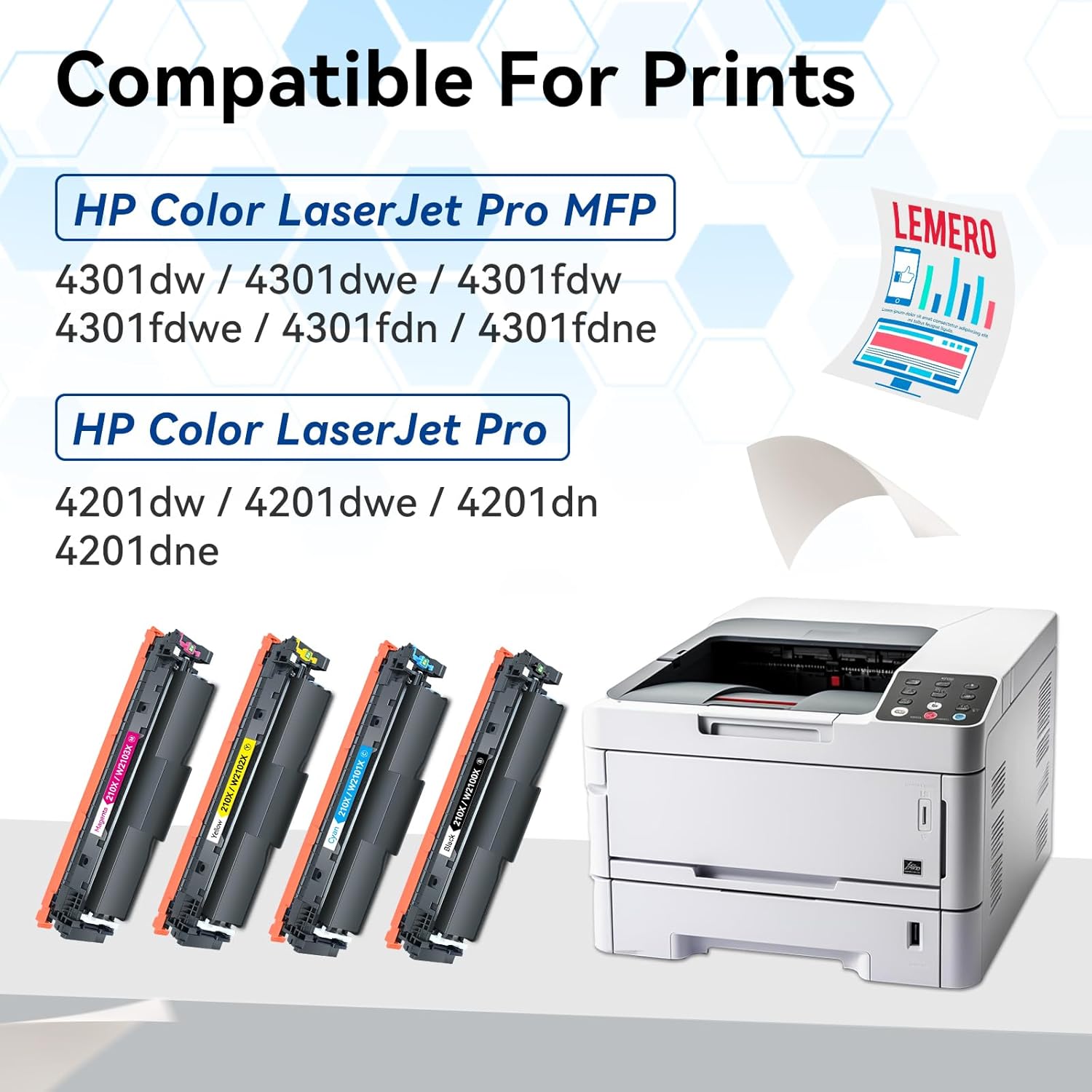 LEMERO 210X Compatible Toner Cartridge Replacement for HP 210X 210A Toner Cartridges for HP Color Laserjet Pro MFP 4301dw 4301fdn 4201dn 4201dw Printer (with Chip for HP 210X 210A High Yield-4 Packs)