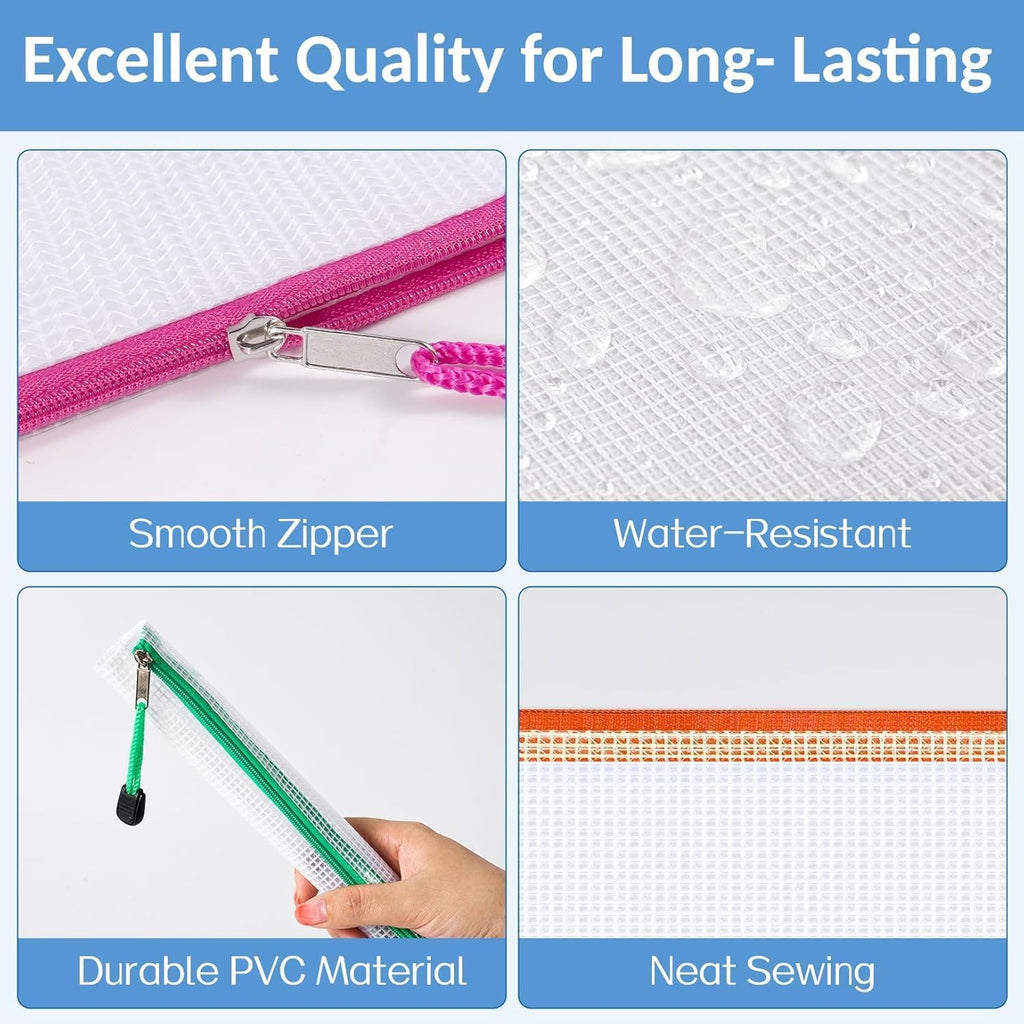 Sooez 24 Pack Super Large Mesh Zipper Pouch Bags, A3 (16.5×11.7 in) Storage Bags with Label Pocket, Reusable Zipper Pouches for Classroom Organization