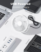 USB Desk Fan, 5 Inch Mini Portable, 3 Speeds Strong Airflow Personal Desktop, Detachable Cooling Fan 360° Rotation Quiet Small Fan for Desk Home Office Travel Car, White, 5ft Cable