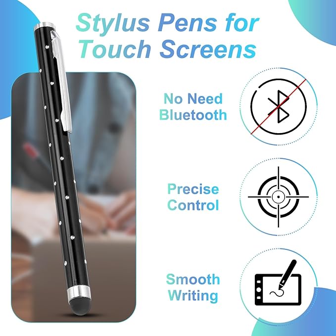 PATIKIL Stylus Pens for Touch Screens, 6 Pcs High Precision Universal Bling Stylus Crystal Metal Capacitive Pen for Touch Screen Devices Phone Tablets Laptop, Black