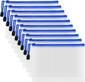 AUSTARK 10 Pcs Zipper File Bags, Waterproof Plastic Mesh Pouch for Office School, Board Game Storage Bags (B6 Size 7.6''x5.3'', White and Blue)
