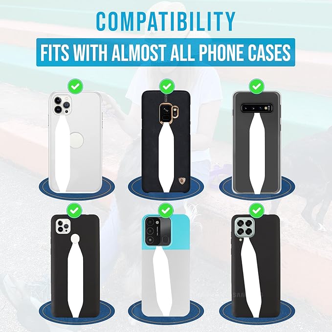 Phone Grip Strap - Pack of 2 Reversible Finger Holder for Phone Back, Customizable Anti-Slip Design, Wireless Charging Compatible Detachable Holder for iPhone - White on Black