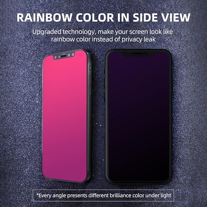 EGKimBa Privacy Screen Protector compatible with iPhone 11 Pro Max/iPhone XS Max, 6.5 inch Gradient Colorful Electroplated Anti-Spy Anti-Blue Light Easy Installation Tempered Glass