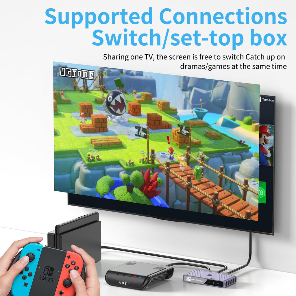 Video Selector Boxes， 8K@60Hz Splitter, bi-Directional 8K HD switcher 2 in 1 Out, Support 3D, HDR, Compatible with laptops, PC, Xbox Series, projectors, TV Monitors DSLR Cameras,