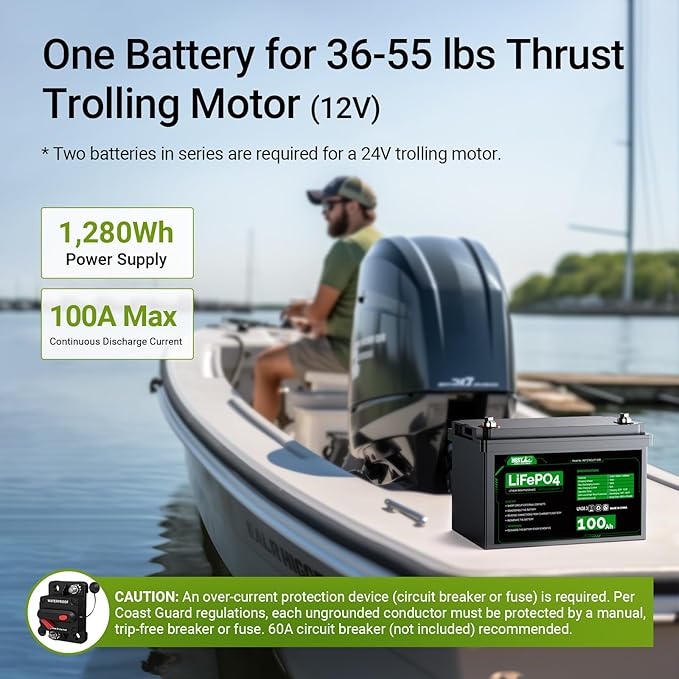 HQST LiFePO4 Battery 100ah Lithium Battery, 12V Lithium Iron Phosphate Battery Deep Cycle Marine Battery, 10 Year Lifetime with Low & High Temp Protection for RV, Trolling Motor, Boat