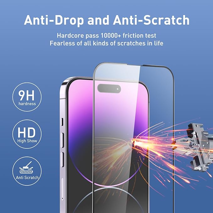 [Auto Alignment Kit] for iPhone 14 Pro Max Screen Protector Blue Light [6.7 inch] Full Coverage Dynamic Island Compatible, Anti Glare Anti Blue Light Tempered Glass Film, Case Friendly,2 Pack