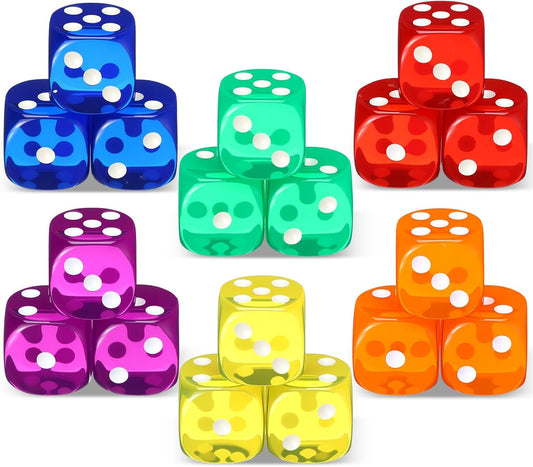 18 Pcs Casino Theme Party Dice Large Opaque Jumbo Acrylic D6 Dice for Casino, Craps, Table Games and Board Games(19 mm,Vivid Color)