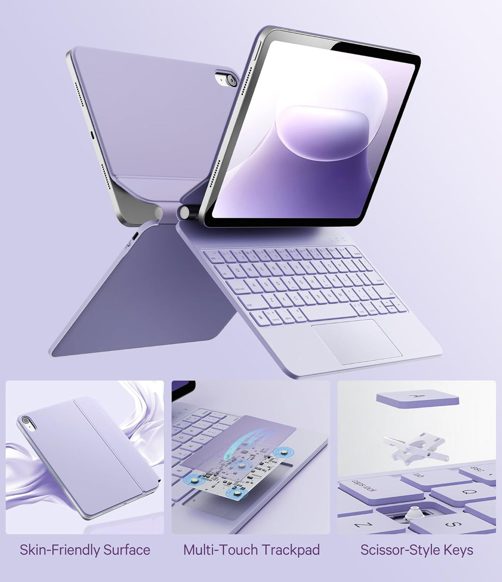 GreenLaw for iPad 11th(A16,2025)/10th(2022) Generation Case with Keyboard, Magic-Style Keyboard Stand, 7 Color Backlit, Stain-Resistant Surface, Multi-Touch Trackpad, Light Purple