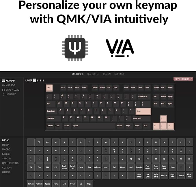 Keychron Q3 RGB Tenkeyless Layout QMK/VIA Programmable Macro Hot-swappable Wired Custom Mechanical Keyboard with Gateron G Pro Blue Switch Double Gasket Compatible with Mac Windows Linux (Blue)