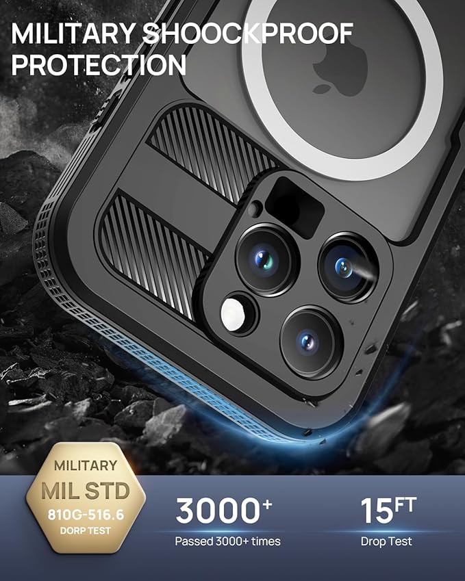 Lanhiem Magnetic for iPhone 16 Pro Max Case, IP68 Waterproof Dustproof Case, [Compatible with Magsafe] [Built-in Screen Protector] Full Body Heavy Duty Rugged Phone Cover 6.9 inch, Black/Clear