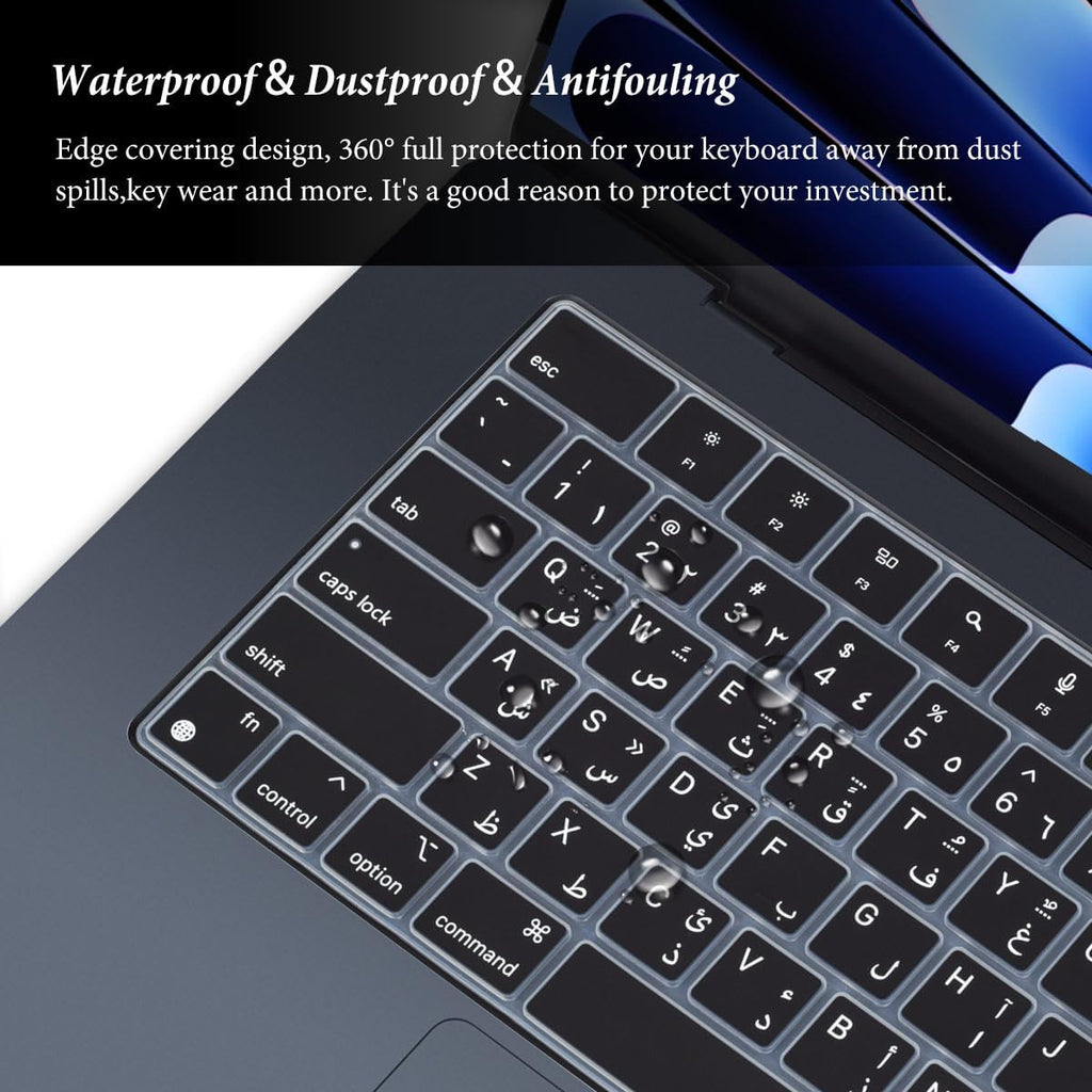 Arabic Keyboard Cover Skin Compatible with Apple 2025 2024 2023 2022 MacBook Air Laptop with M4 M3 M2 chip 15.3 inch A3241 A3114 A2941/MacBook Air 13.6 inch A2681 A3113 A3240 Keyboard Protector-Black