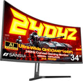 SANSUI 34 Inch 3440x1440P 240Hz Ultrawide UWQHD Gaming Monitor,21:9 2K Curved Monitor 1500R,Fast VA, PIP/PBP,AI Crosshair,AIPQ(Visual Enhance),MPRT 1ms,HDR,HDMI2.1 * 2,DP1.4 * 2(DP Cable Included)
