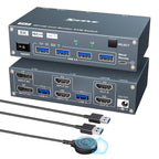 HDMI Displayport Hybird KVM Switch 2 Monitors 2 Computers 8K@60Hz 4K@144Hz, Aluminum Dual Monitor KVM Switches for 2 PC Share 2 Monitor and 4 USB Devices, Support Extended/Copy Mode,Cables Included