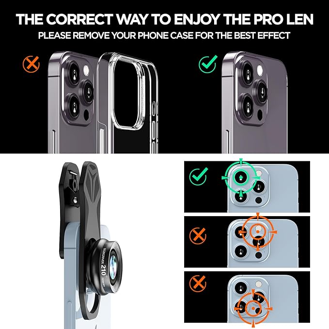 210° Fisheye Lens, Professional Cell Phone Lens for iPhone,Samsung,Pixel,BlackBerry,Ipad,Notebook,Etc,Fish Eye Lens