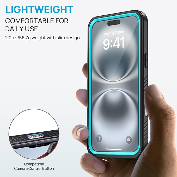 Lanhiem for iPhone 16 Plus Case, IP68 Waterproof Dustproof Shockproof Cases with Built-in Screen Protector, 360 Full Body Heavy Duty Rugged Phone Cover for iPhone 16 Plus - 6.7 inch (Blue)