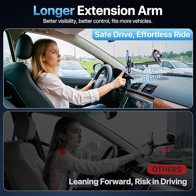 Miracase Phone Holders for Your Car, [Thick Case & Heavy Phone Friendly] Universal Cell Phone Car Mount, 3-in-1 Phone Mount for Car Dashboard Windshield Air Vent Fit for All Smartphones, Dark Black