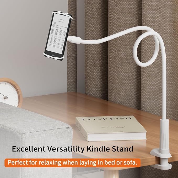 Gooseneck Kindle Holder for Reading in Bed - [Anti-Slip] Phone Holder for Bed, Kindle Paperwhite Stand Accessories, Overhead Cell Phone Clamp Mount for Desk, for Tablets 4-10 inches