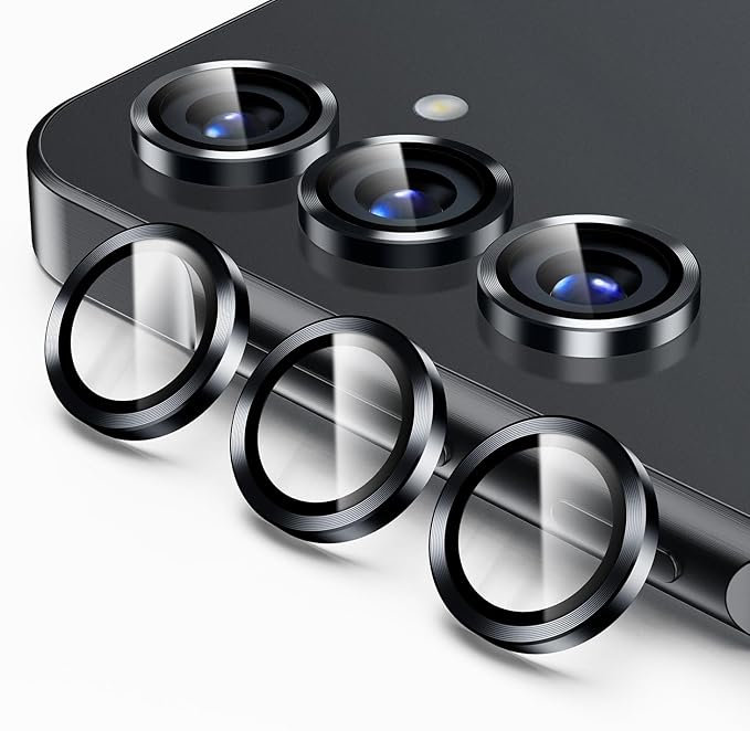Korecase for Galaxy S25 Plus Camera Lens Protector, 9H Tempered Glass Anti Scratch Camera Screen Protector Shockproof Film Shcokproof Metal Ring Lens Protecor for Galaxy S25+Plus (Black)