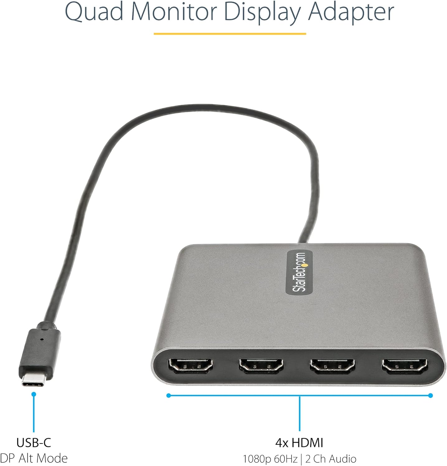 StarTech.com USB C to Quad HDMI Adapter, USB-C to 4x HDMI Monitor Converter for Windows, TAA (no support for macOS/ChromeOS/Linux)