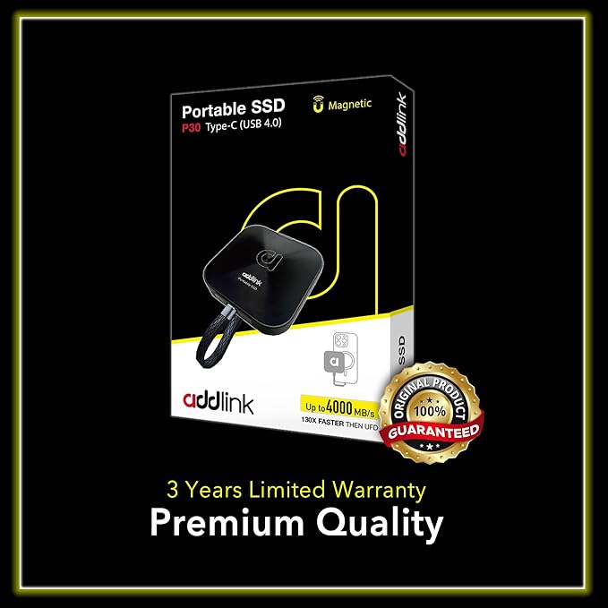Addlink P30 1TB Magnetic Portable SSD, USB4 4000MB/s Compatible with Thunderbolt 4, ProRes 4K 120fps, PS5/PS4, MagSafe, Aluminum, for iPhone, PC, Mac, Android