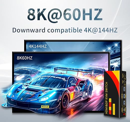 DP hdmi kvm Switch 2 Monitors 2 Computers Display Port,kvm Switch displayport with DP and HDMI kvm switches,8K@60HZ,USB3.0 with 1 USB C