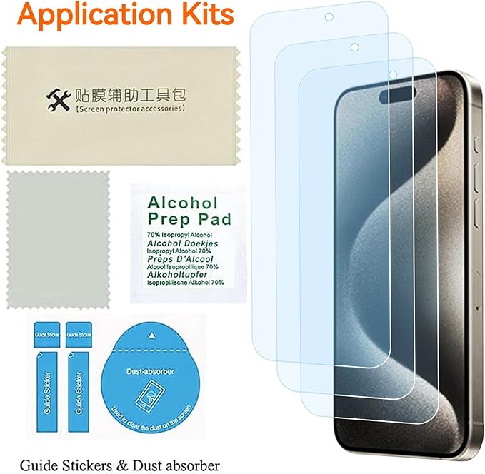 3Pack Screen Protector for iPhone 15Pro Max/iPhone 15Plus 6.7inch 9H+ Anti Blue Light Tempered Glass, Anti-Scratch, Case Friendly