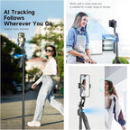 Auto Face Tracking Tripod 360° Rotation with Stand,Smart Gesture Control Travel Selfie Stick for Content Creator Tiktok YouTube Vlog Video Live Streaming