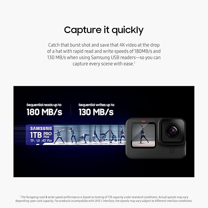 Samsung PRO Plus microSD Memory Card + Adapter, 1TB MicroSDXC, Up to 180 MB/s, Full HD & 4K UHD, UHS-I, C10, U3, V30, A2 for Android Phones, Tablets, GoPRO, DJI Drone, MB-MD1T0SA/AM, 2024