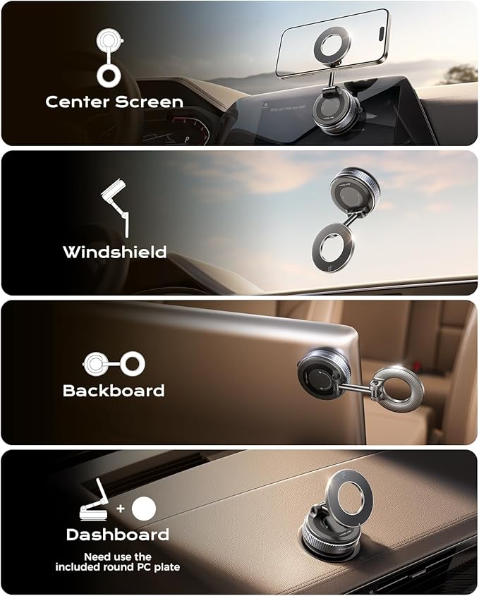 MRGLAS 2026 Upgraded Vacuum Magnetic Phone Holders for Your Car 360° Adjustable Absorption Magnetic Bracket 98LBS Magsafe Suction Cup Phone Mount for iPhone Car Truck Accessories for Men Women