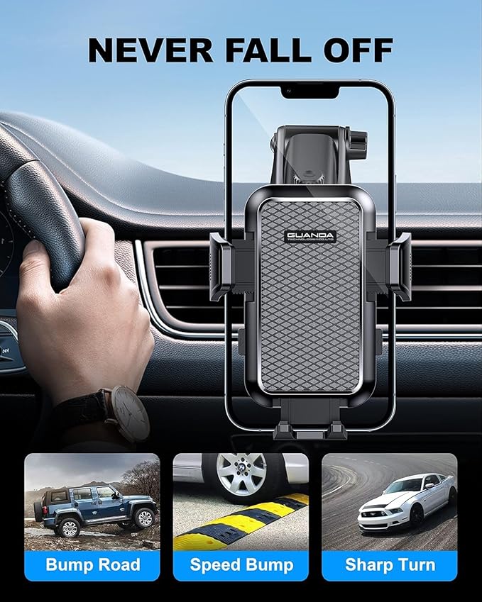 3-in-1 Car Phone Holder, Strong Suction Phone Mount for Windshield/Dashboard/Desk, Hands Free Dash Mounted Car Cell Phone Holder Stand, Truck Phone Holder for iPhone Samsung Android Smartphone