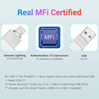 Genuine Apple MFi Certified iPhone USB Flash Drive 256GB - Real Capacity - No Fake Storage, Genuine Lightning, encrypted Auto Backup Photo Stick for iPhone iPad Photos/Videos - Avoid Fake MFi Clones!