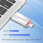 3.0 USB C Flash Drive, USB-A & Type-C OTG Thumb Stick, Dual Memory Sticks Compatible with PC/Laptop/Type C Cell Phone and Tablet (Silver/Blue, 128GB)