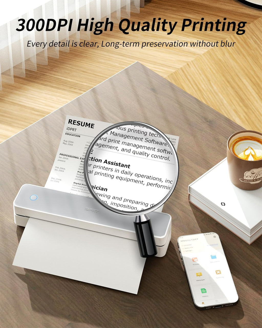 iDPRT Portable Thermal Printer, MT610 Pro Wireless for Travel, 300DPI Bluetooth Inkless Printer Support 8.5" X 11" US Letter& A4&A5 Thermal Paper for Home, Compatible with iOS, Android, Laptop, White