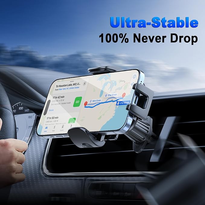 [2025 NEW] Car Phone Holder for Horizontal/Vertical Vent [Upgraded Metal Hook Clip] [Wider Clamp & Fit Thicker Case]Universal Cellphone Stand Car Mount Cradle for iPhone 16 Pro Max 15 14 13 SE Android