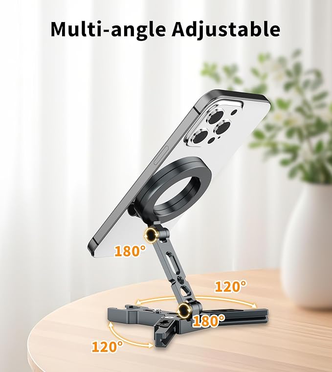 Magnetic Phone Tripod Stand,Foldable Cell Phone Holder for Magsafe with Arca-Swiss,1/4'' Screw Hole,Cold Shoe Mount,Pocket Mini Aluminum Selfie Stick Tripod Mount for iPhone/Android,Desk,Travel
